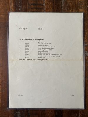 1984 Apple IIc original packing list document