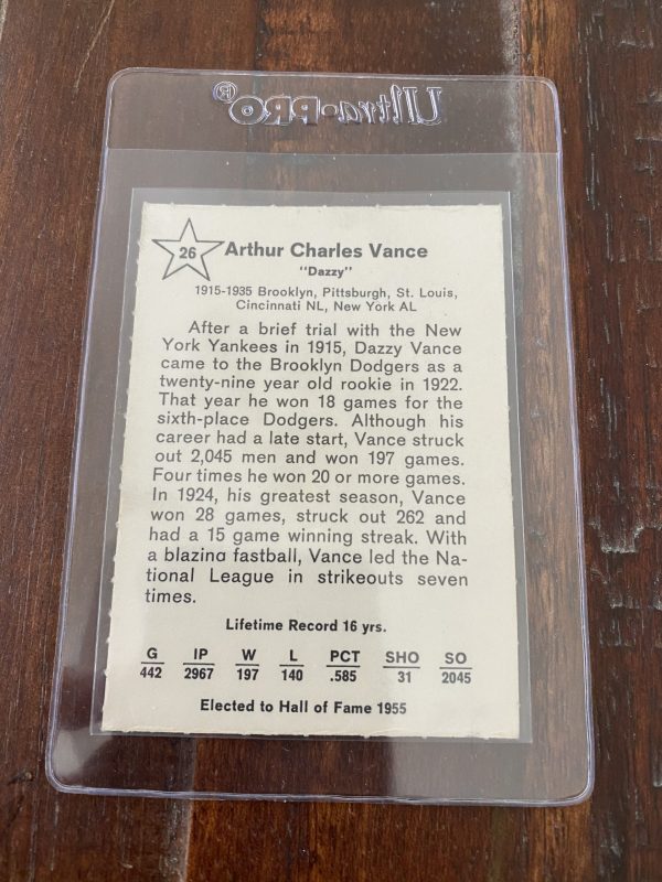 Dazzy Vance (Aurthur Charles Vance) Pitcher Baseball Card #26