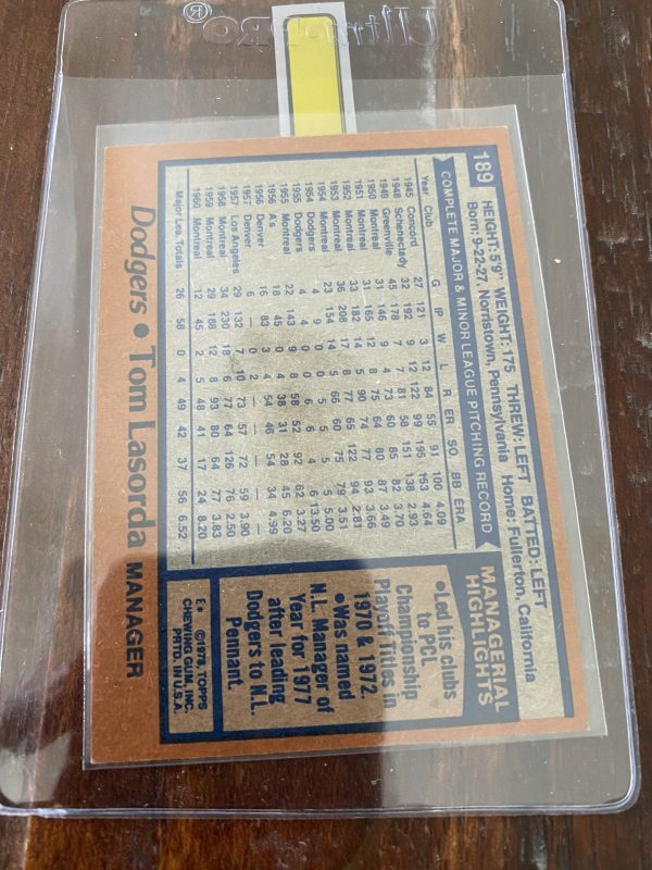 Tom Lasorda, Los Angeles Dodgers, 1978 Topps, Baseball Card #189