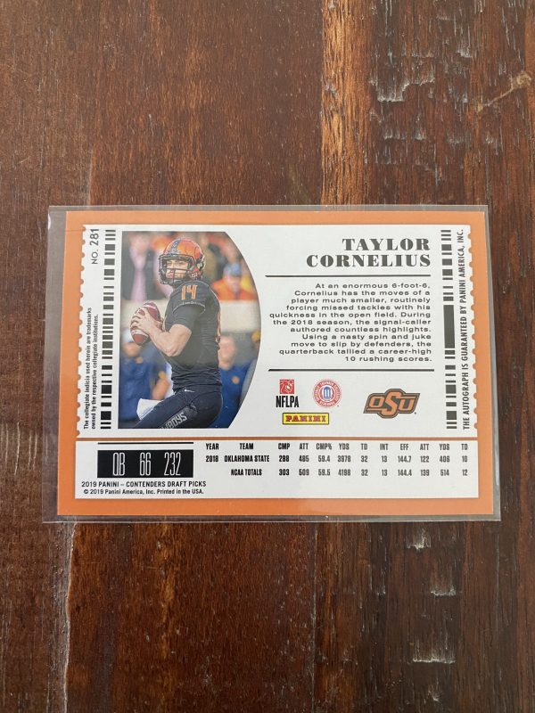 Taylor Cornelius, Autograph, 2019 Panini Contenders Draf Picks College Ticket #281