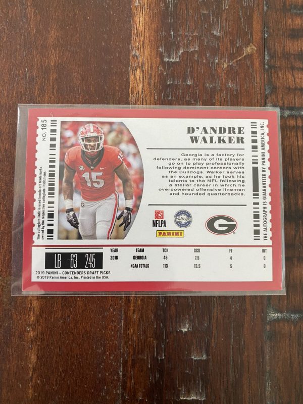 D’Andre Walker, Autograph, 2019 Contenders Draft Picks Rookie #185