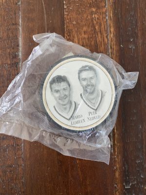 Mario Lemuix and Petr Nedved Burger King Hockey Puck in Bag