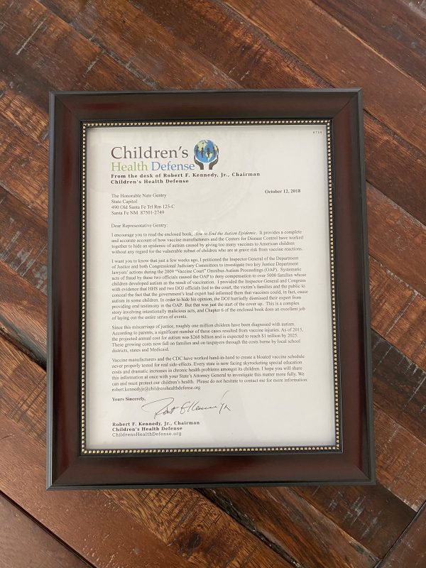 Robert F. Kennedy Jr. Signature, Signed Letter "Children's Health Defense" To "The Honorable Nate Gentry"